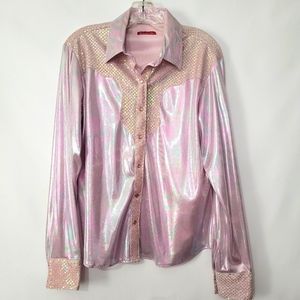 Panhandle Slim Iridescent Sequin Pink Pearl Snap Shirt Size L